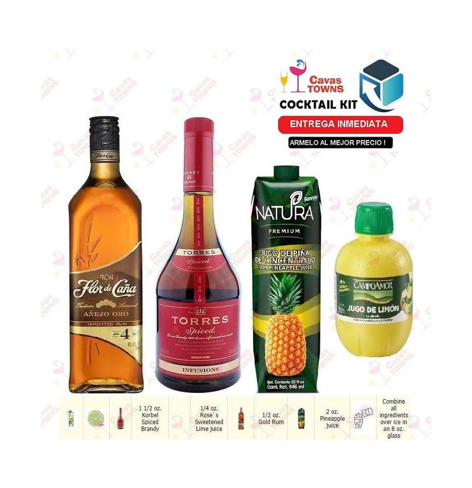 Ron Flor de Caña Cocktail Kit Barbados Sunrise - 2 Receta Recipe - Cavas Towns Ron Flor de Caña Cocktail Kit Barbados Sunrise - 2 Receta Recipe - Cavas Towns