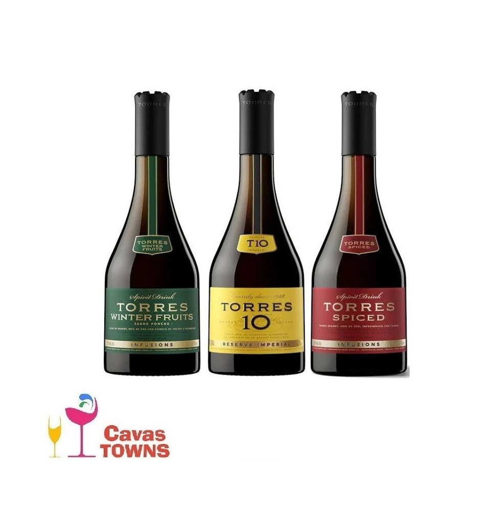 Brandy Torres Pack: Fruits, Spiced y Torres 10 700 ml c/u - Cavas Towns